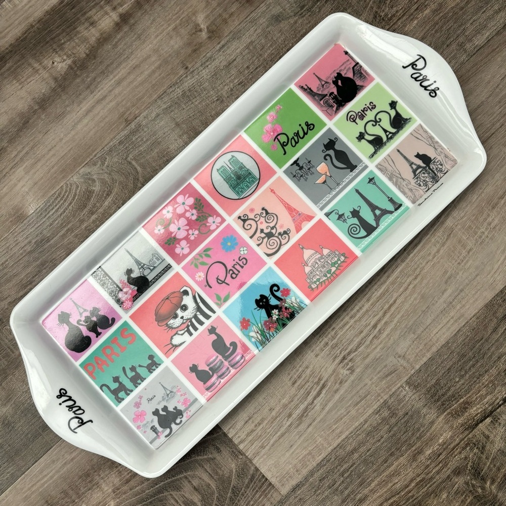 Paris Cat Tray Melamine Plastic Colorful